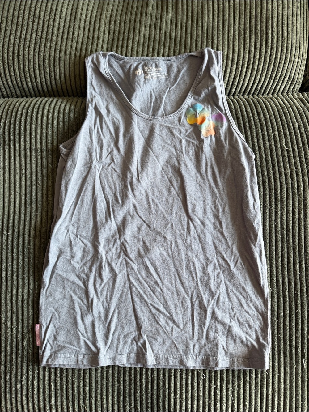 Dutch Bros Light Gray Tank Top with Pastel Floral Accent